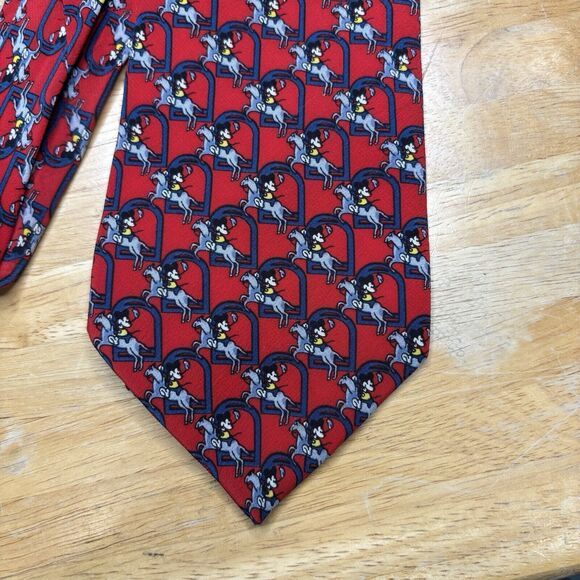 Vintage Mickey Mouse: Balancine Tie Works Equestrian Silk 60” Red Navy Disney - Picture 2 of 5